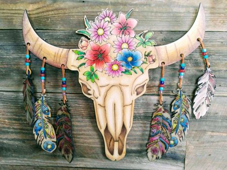 DIY - Adult Coloring - Wood Bull Skull Sale