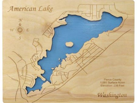 American Lake, Washington- Laser Cut Wood Map Fashion