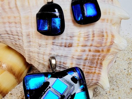 Blue and Black Dichroic Glass Jewelry Set Online Hot Sale