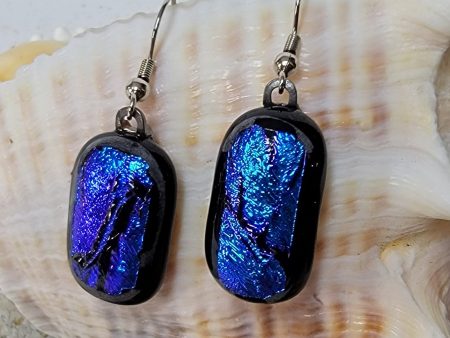 Midnight Blue Dichroic Glass Jewelry French Hook Earrings For Sale