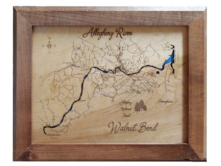 Allegheny River, PA and NY - Laser Cut Wood Map For Sale