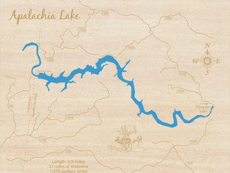 Apalachia Lake, North Carolina - Laser Cut Wood Map on Sale