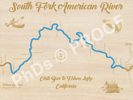 American River - South Fork - Laser Cut Wood Map For Cheap