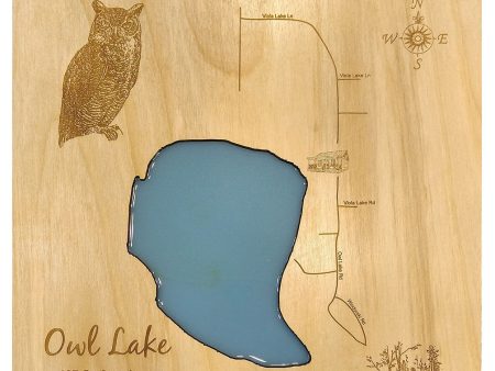 Owl Lake, Wisconsin - laser cut wood map Sale