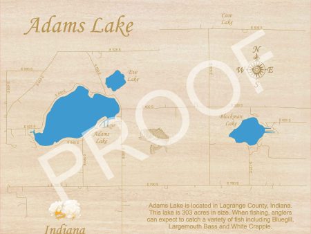 Adams Lake, Indiana - Laser Cut Wood Map For Discount